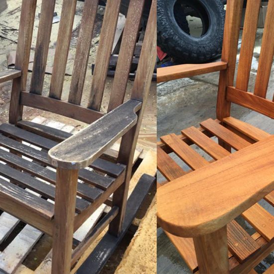 Wooden rocking chair restored to bare wood