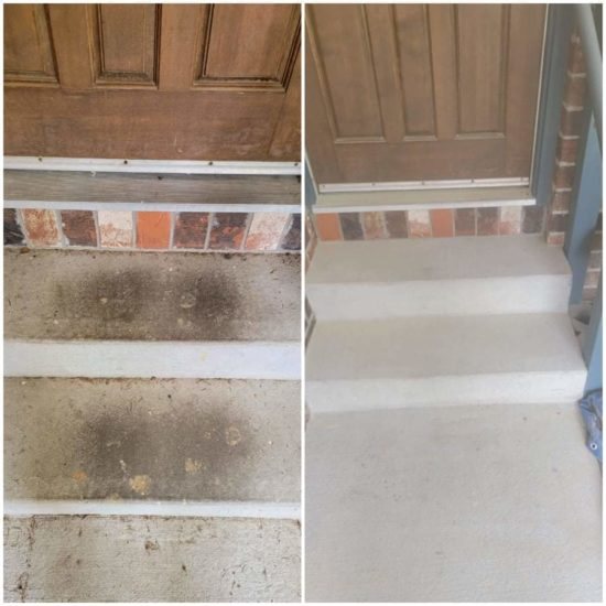 Stained concrete front steps cleaned