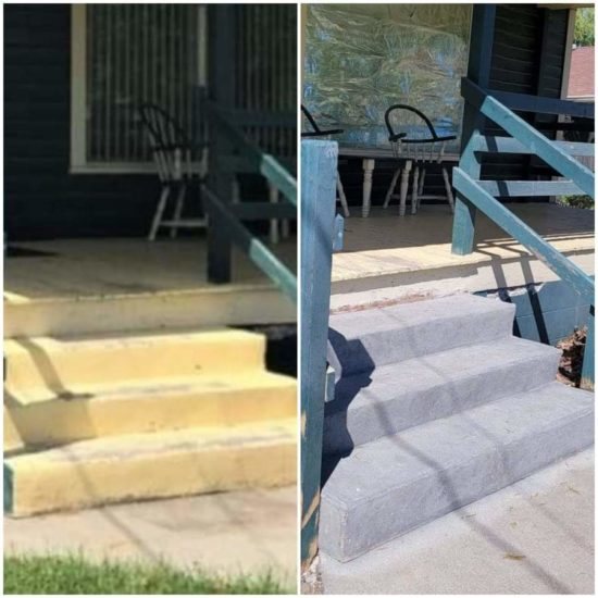 Painted concrete steps stripped back to concrete
